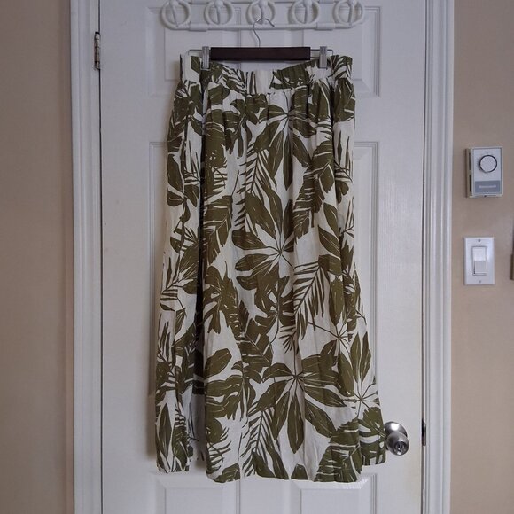 Abercrombie & Fitch Women's XLP Green Tropical Print Linen Blend Maxi Skirt - Picture 4 of 15